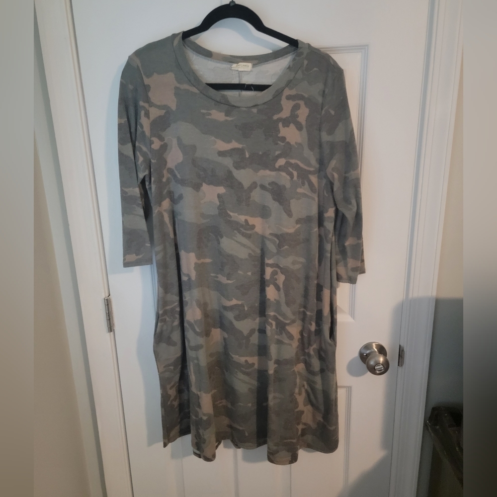 Camo Dress with 3/4 Sleeves‎ and Pockets